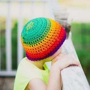 little kid rainbow crocheted beanie hat